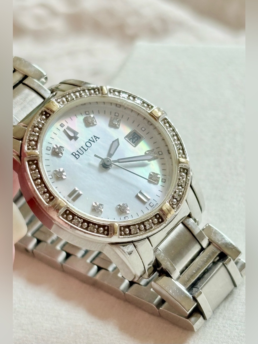 Vintage Bulova Women’s Diamond Two-Tone Silver and Gold 96R105 Bracelet Watches - Picture 9 of 15